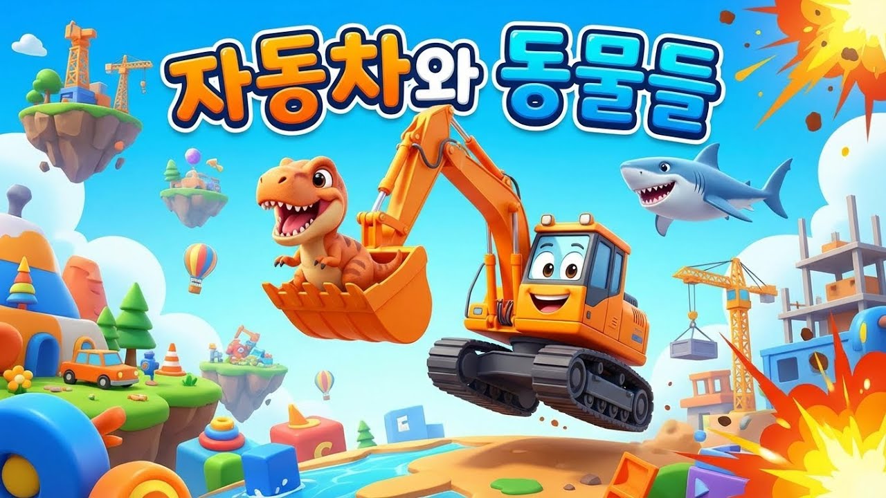 중장비 자동차와 동물 친구들 🚜🦕 30분 연속 보기 | 탈것 & 동물 동요 | 꼬마 멜로디