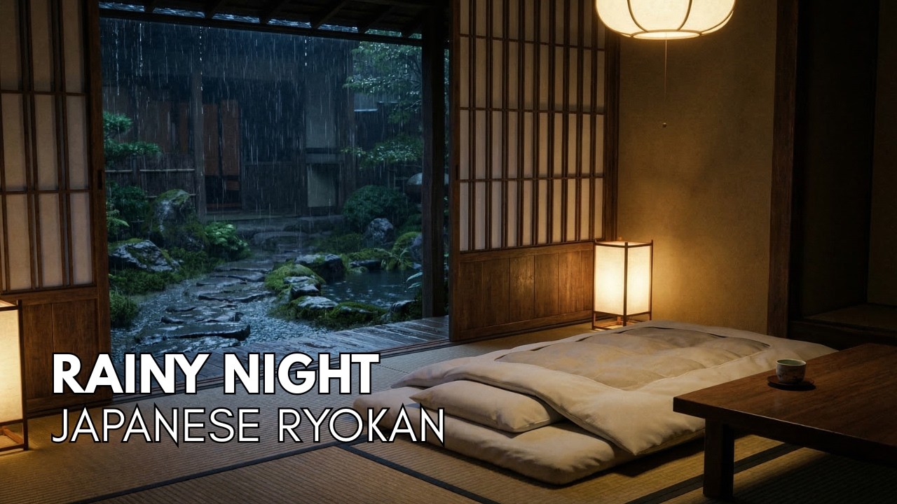 Japanese Zen Room During Heavy Rain 🌙 Relaxing Sleep Sounds