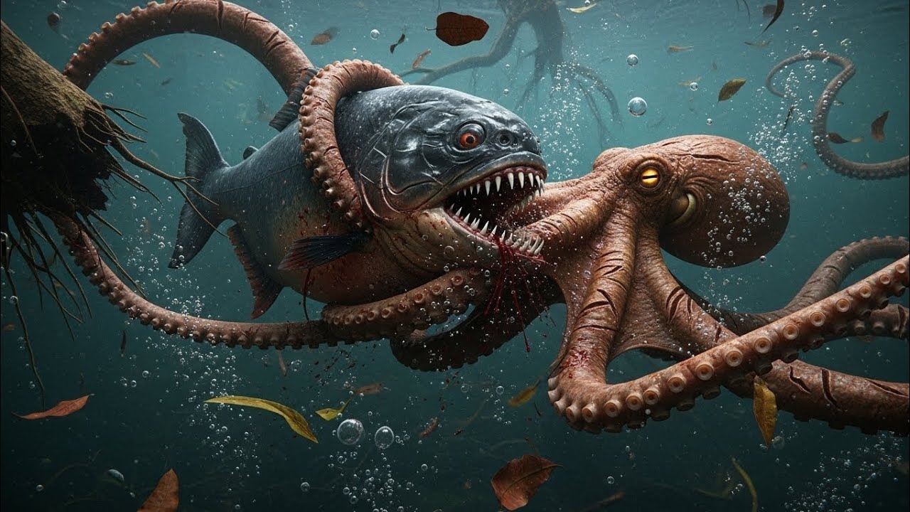 Giant Octopus vs Giant Piranha | Epic River Monster Battle
