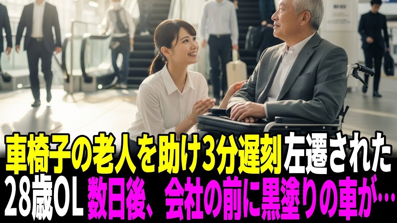 車椅子の老人を助け3分遅刻→左遷された28歳OL。数日後、会社の前に黒塗りの車が…