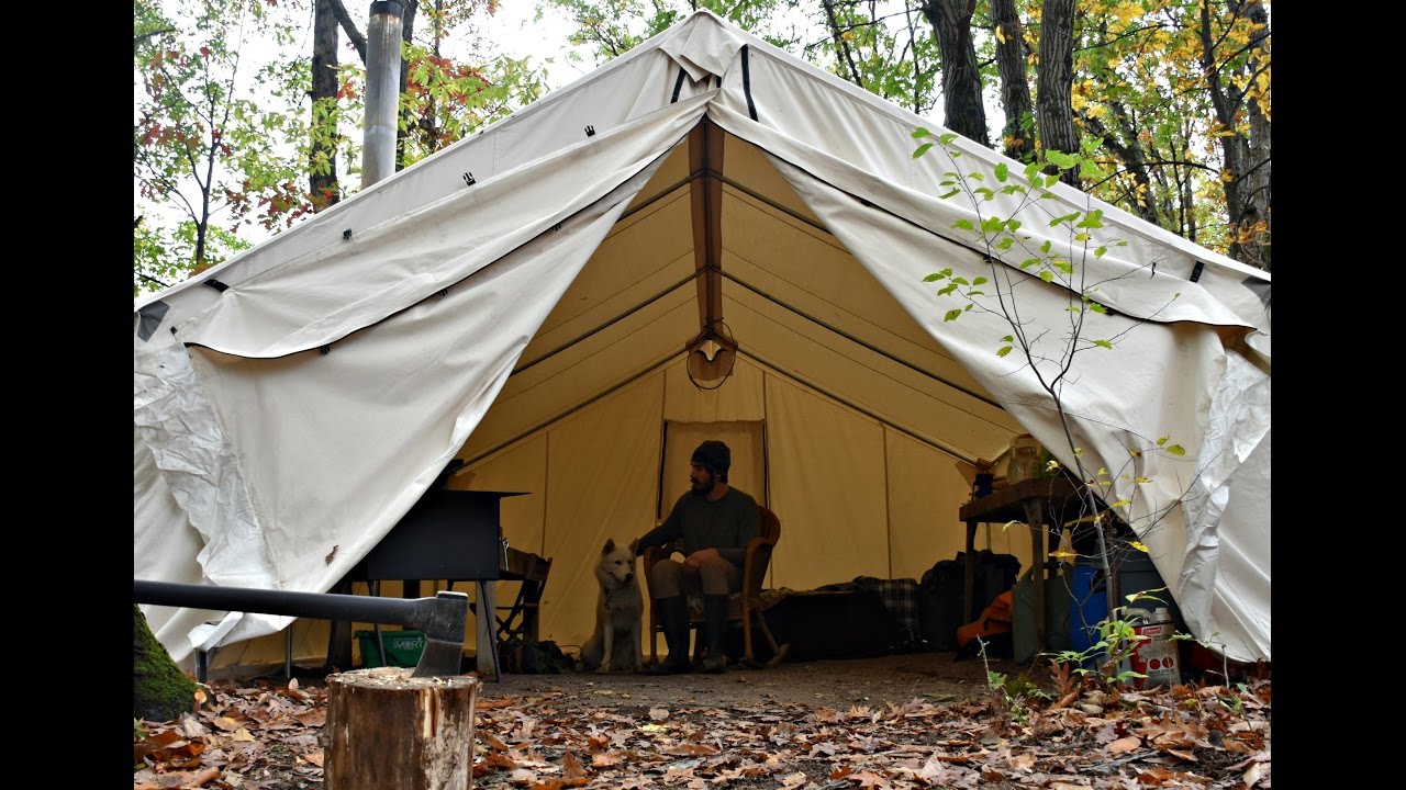 Off Grid : Man and Dog Live in Canvas Tent