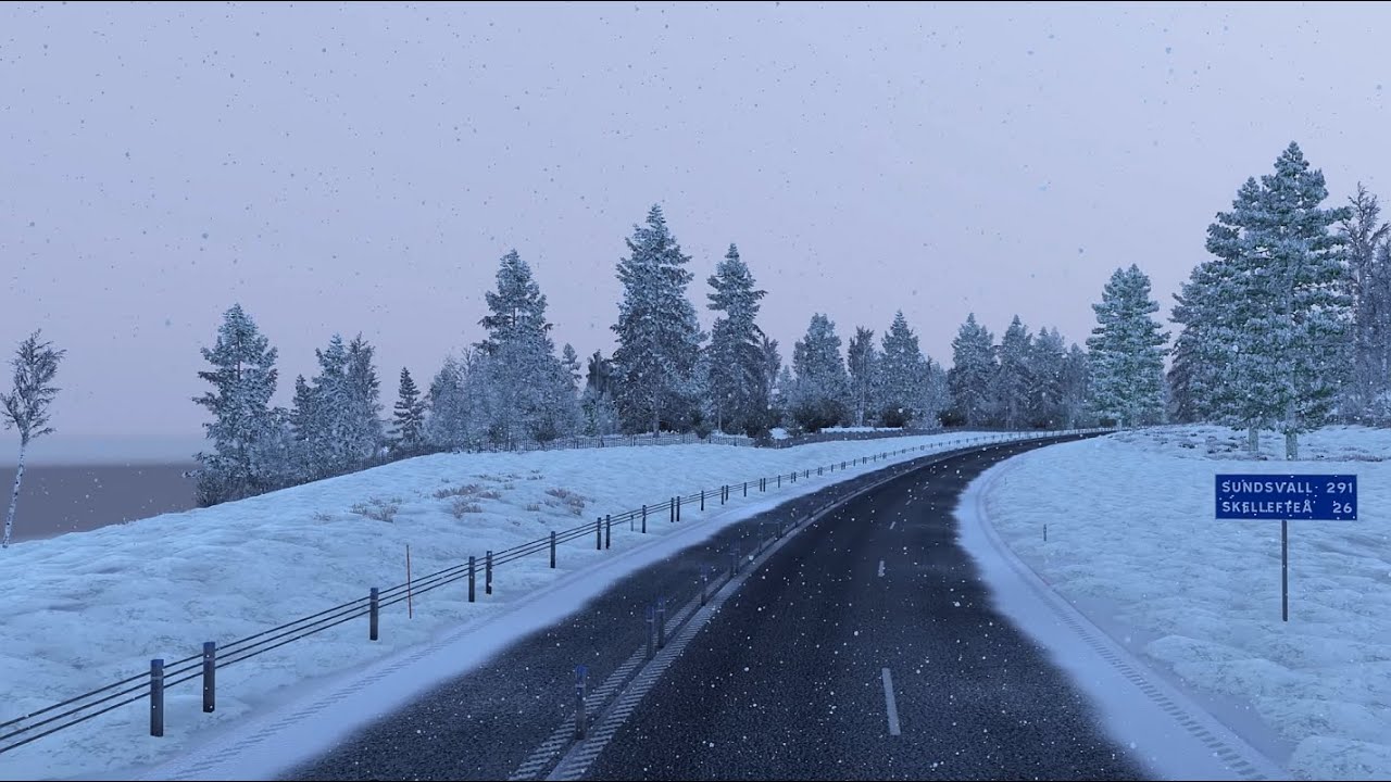 ETS2 Lulea, Sweden to Skelleftea, Sweden in Winter Snow