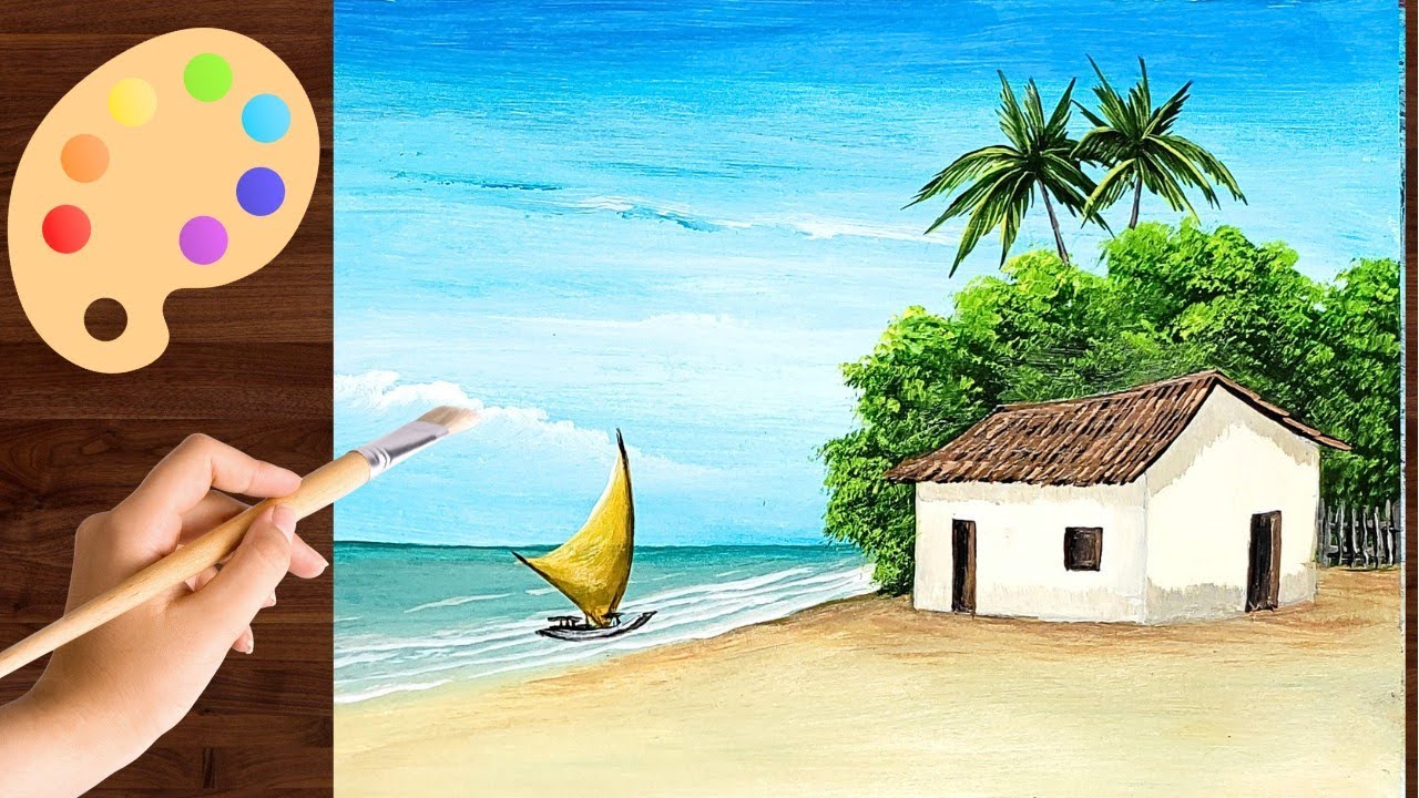 Pintura em Tela Paisagem Praia Como Pintar fácil