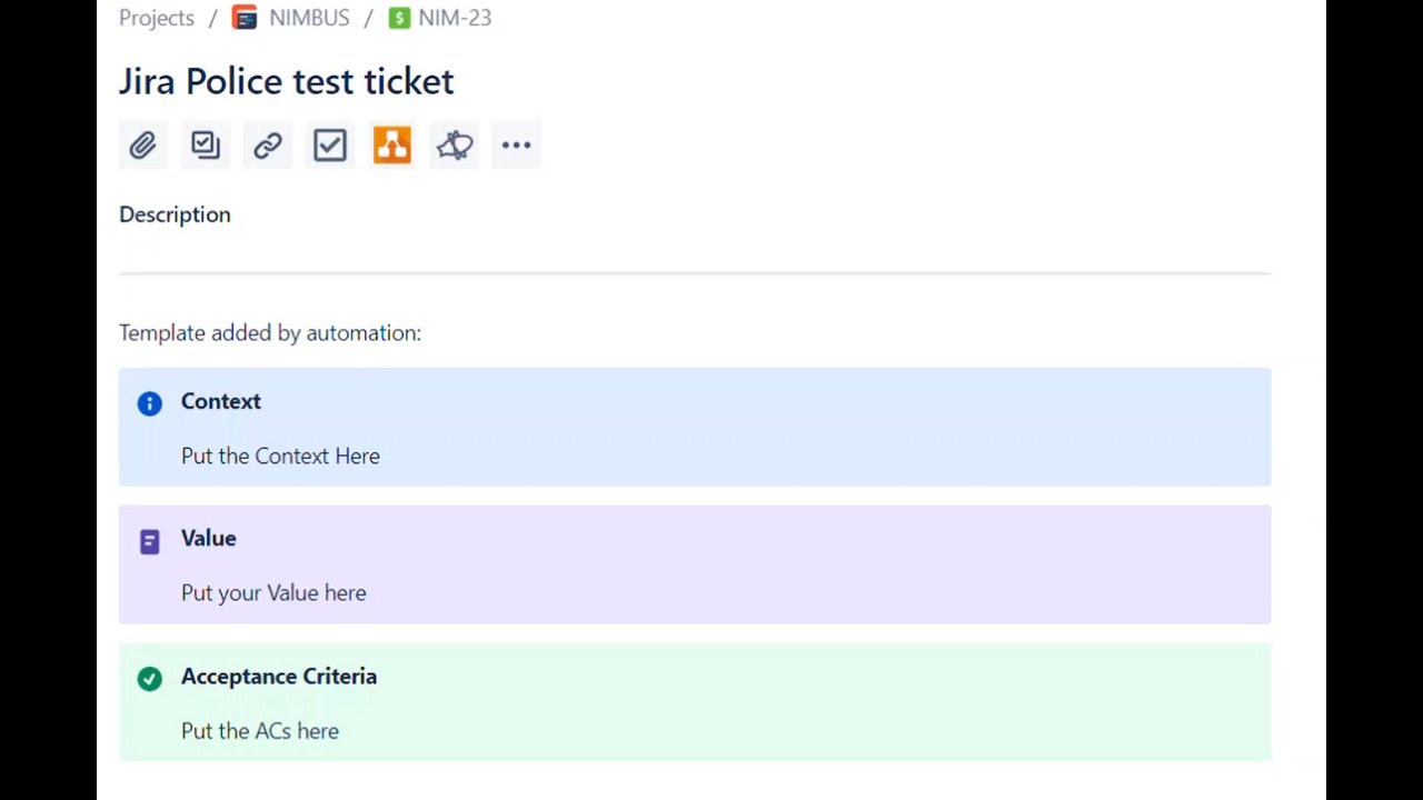 Jira Gems: Description template: Adding preformatted template to Description field via automation
