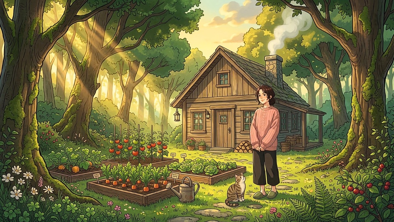 A Cozy Forest Life: Building a Wooden House Alone | Ghibli Style ASMR