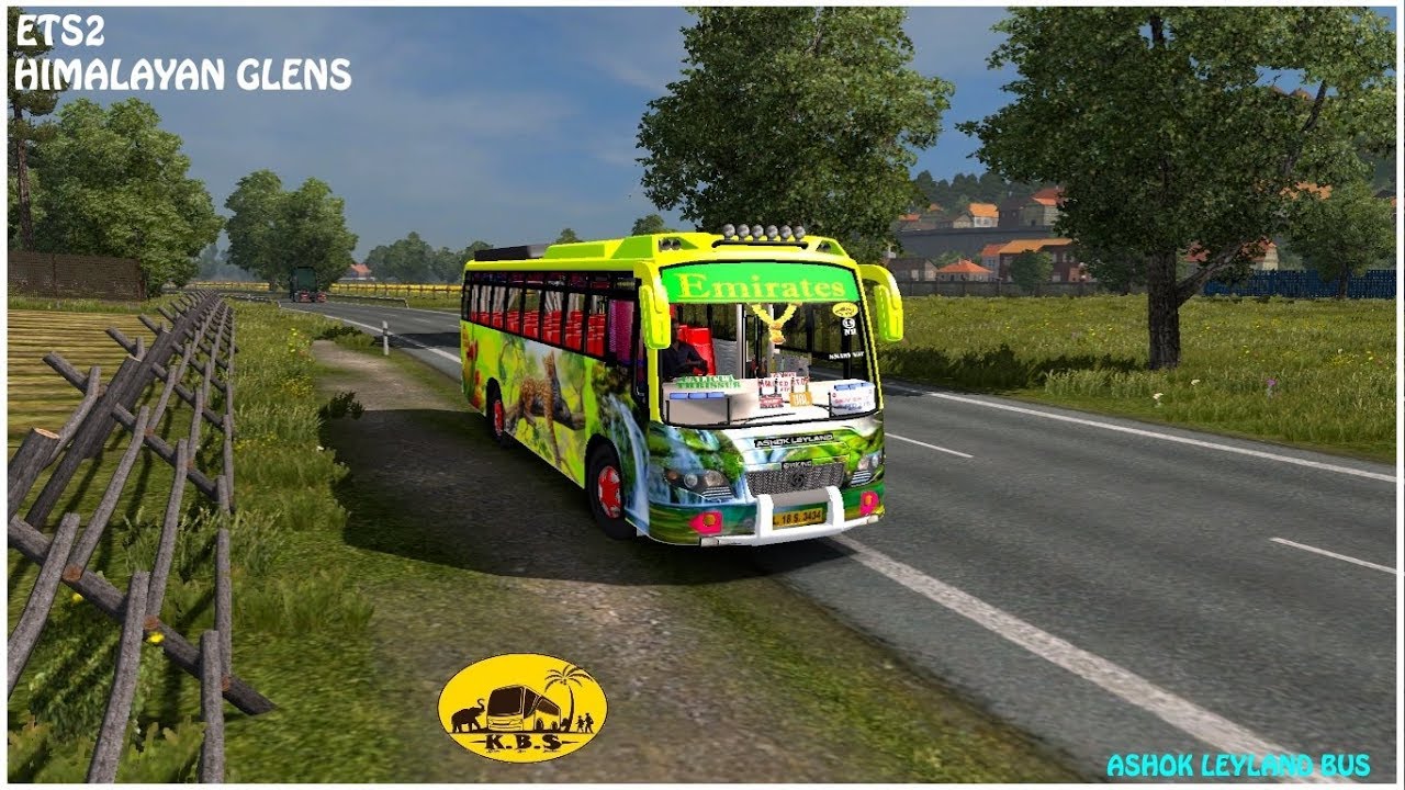 ETS 2 Ashok Leyland Emirates bus riding on Indian Himalaya glens