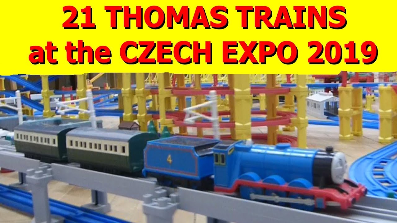 プラレール Tomy Thomas: 21 trains on the Czech Plarail Expo 2019 layout [HD]