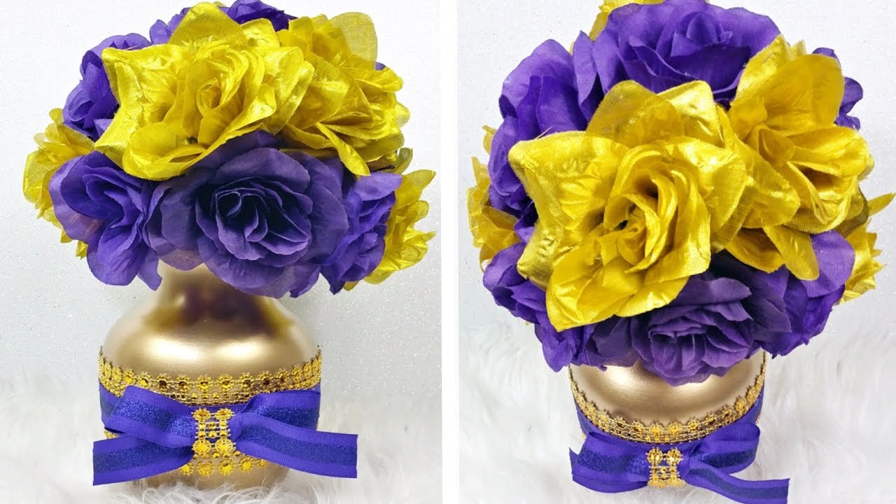 DIY / Glamorous Purple and Gold Wedding Decor Centerpiece  / Purple and Gold Floral Arrangement