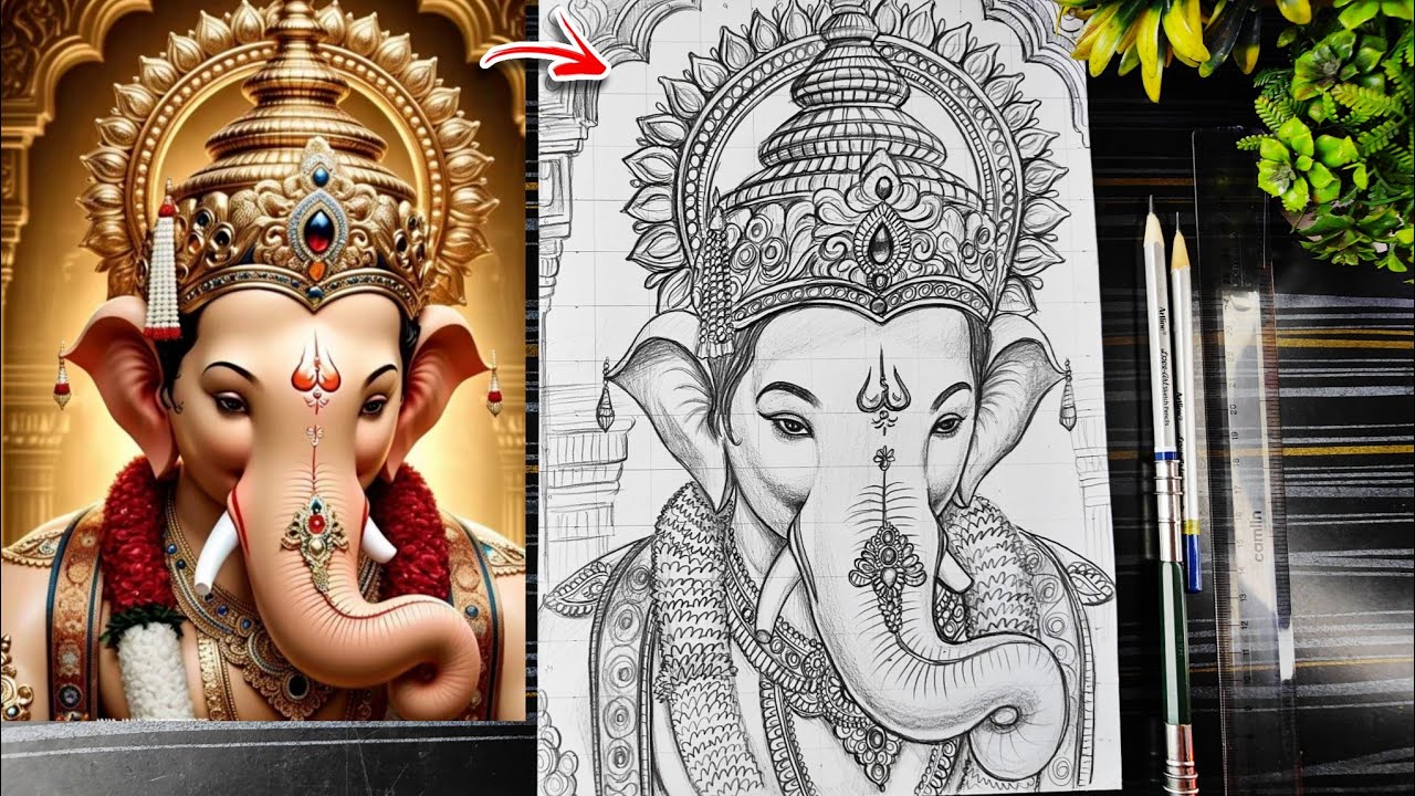 Ganpati Bappa Drawing, How To Draw Lord Ganesha, Ganesh Chaturthi Drawing,  Step by Step Tutorial