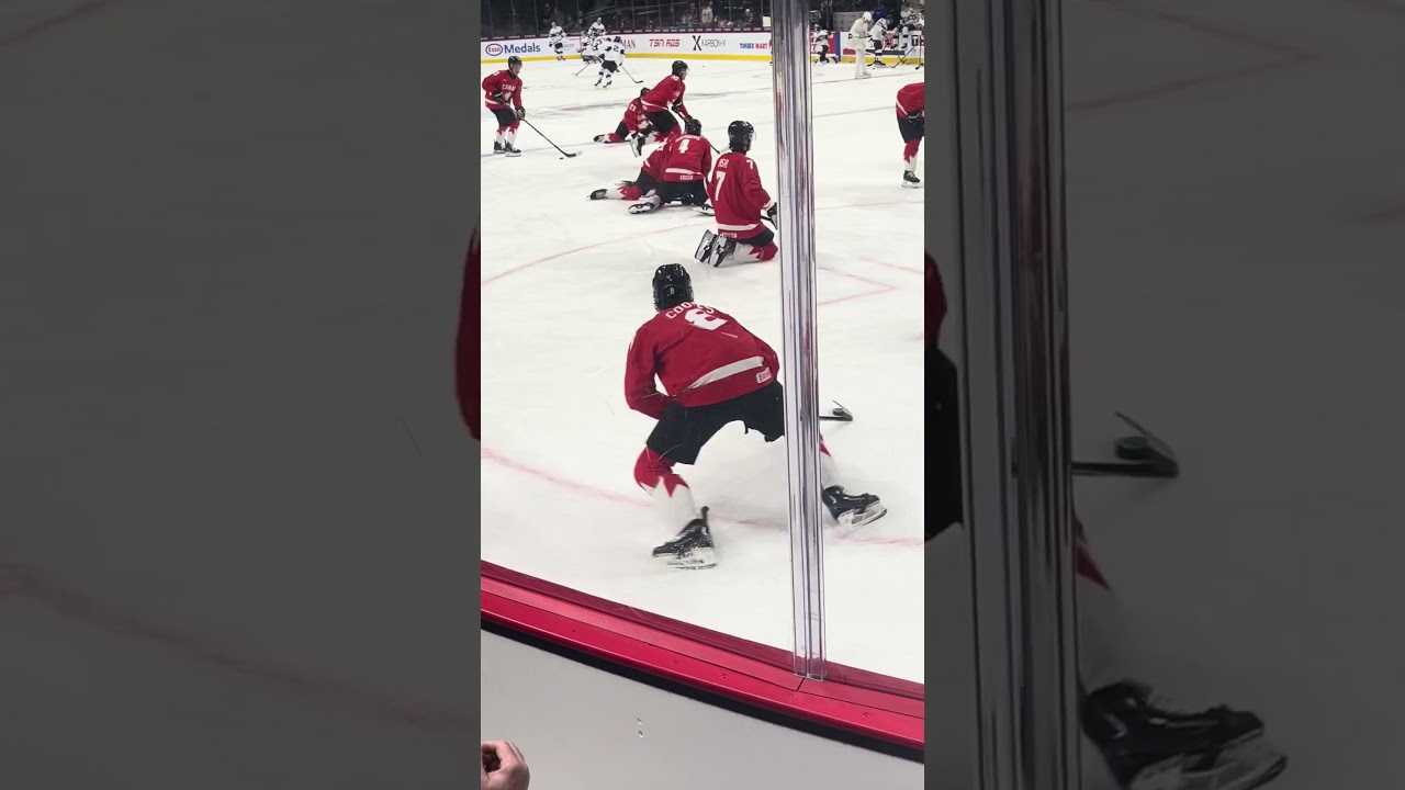 Braeden Cootes warming up vs Finland 