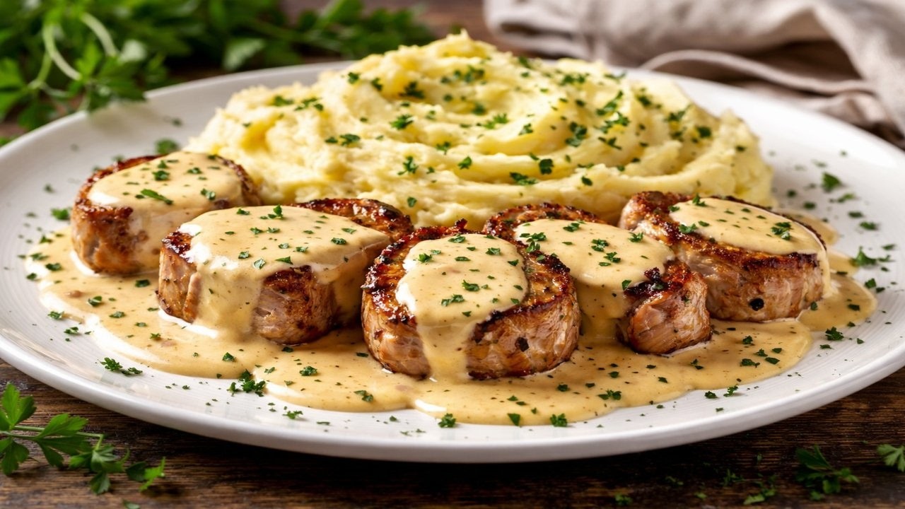 It's really simple pork recipe! Pork tenderloin in creamy sauce.