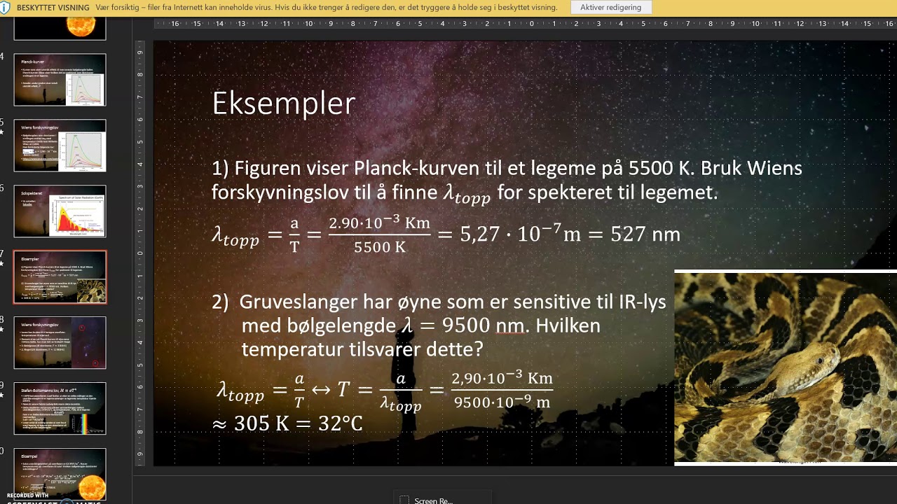 Wiens forskyvningslov med eksempel