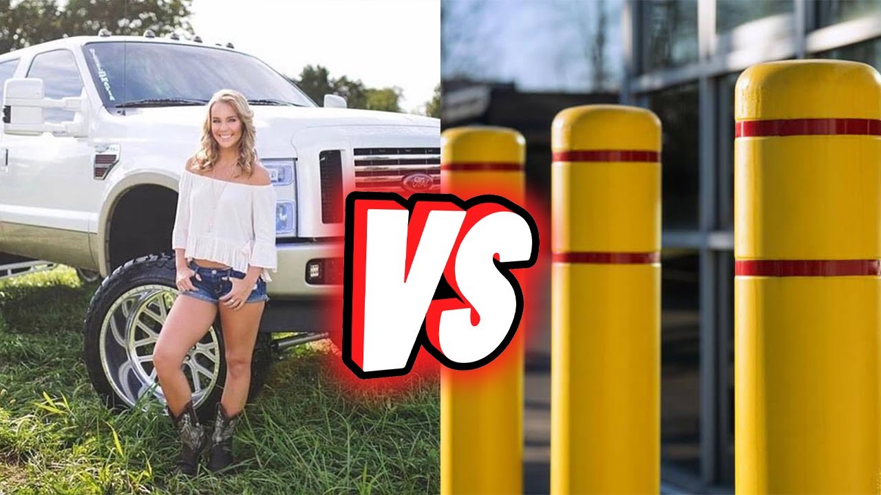 Woman w/ Big Car Finds Out What Bollards Are For