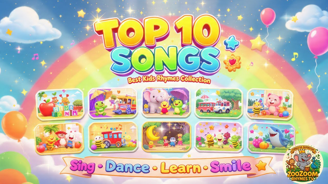 🎶 Top 10 Songs 🌟  Sing Dance Learn & Smile 🎹🦈🍌  ZooZoom Rhymes TV