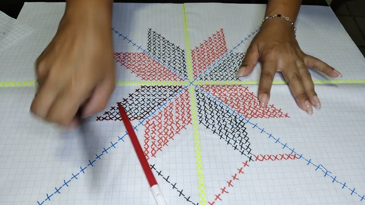 gráficos 3D para bordar no pano xadrez.