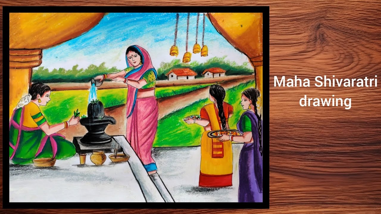 Maha shivaratri festival drawing step by step | How to draw shivaratri scenery |#shiv #drawing 