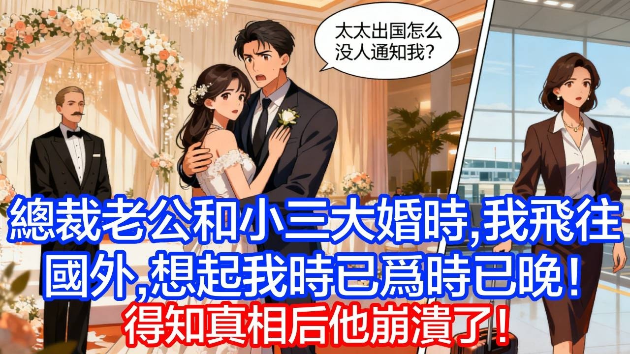 總裁老公和小三大婚時，我飛往國外，等他想起我時問管家：太太出國怎麼没人通知我？得知真相後他崩潰了！