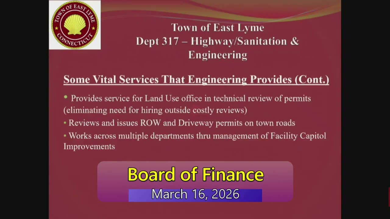 East Lyme, CT Board of Finance Special 03/16/2026