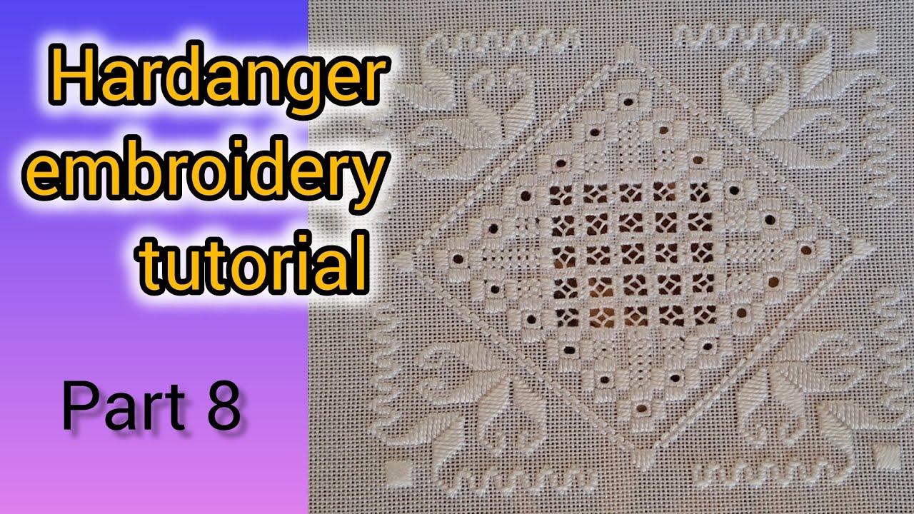 Hardanger embroidery technique tutorial :  Square stitching in the corners