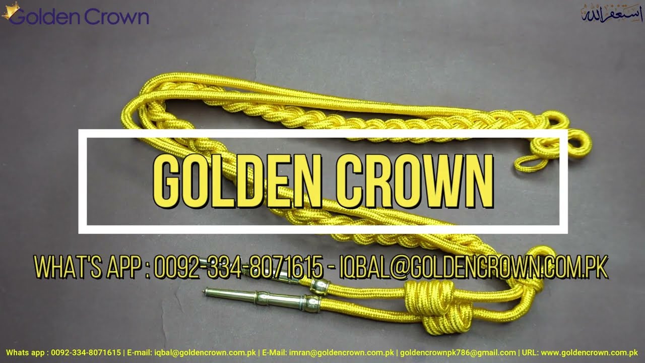 Custom Made Gold Aiguillettes Bullion Wire Shoulder Cords Aiguillettes, Gold Ceremonial Aiguillettes