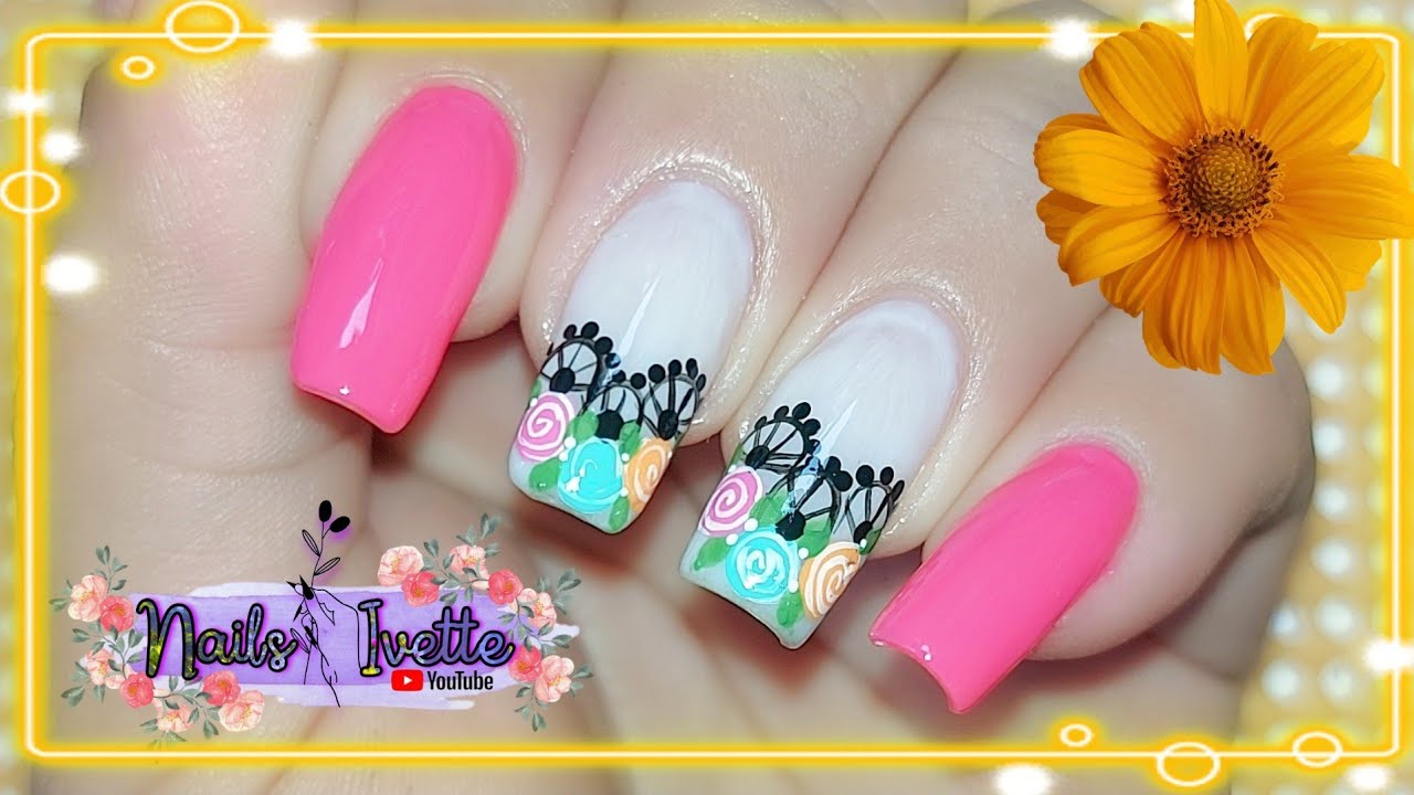 Diseño de uñas tono rosa / Uñas decoradas con rosas / Decoración de uñas / Modelo de uñas decoradas