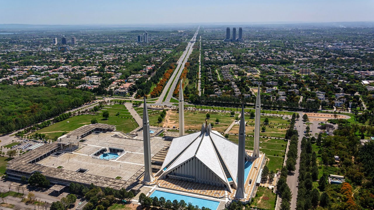 Faisal Masjid Islamabad Pakistan Aerial Drone Footage 2022 4K UHD
