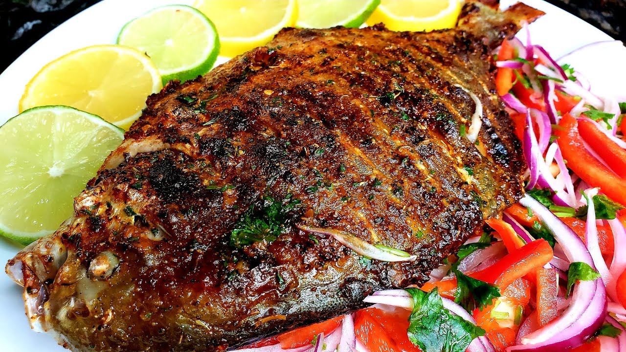 Как вкусно приготовить целую рыбу помпано на гриле | Рыба помпано, запеченная в духовке