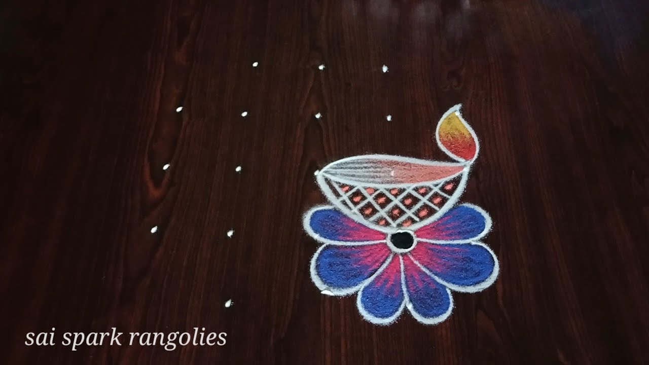 creative deepam rangoli (5*3*3) | easy vilaku kolam | simple flower rangoli @saisparkrangolies
