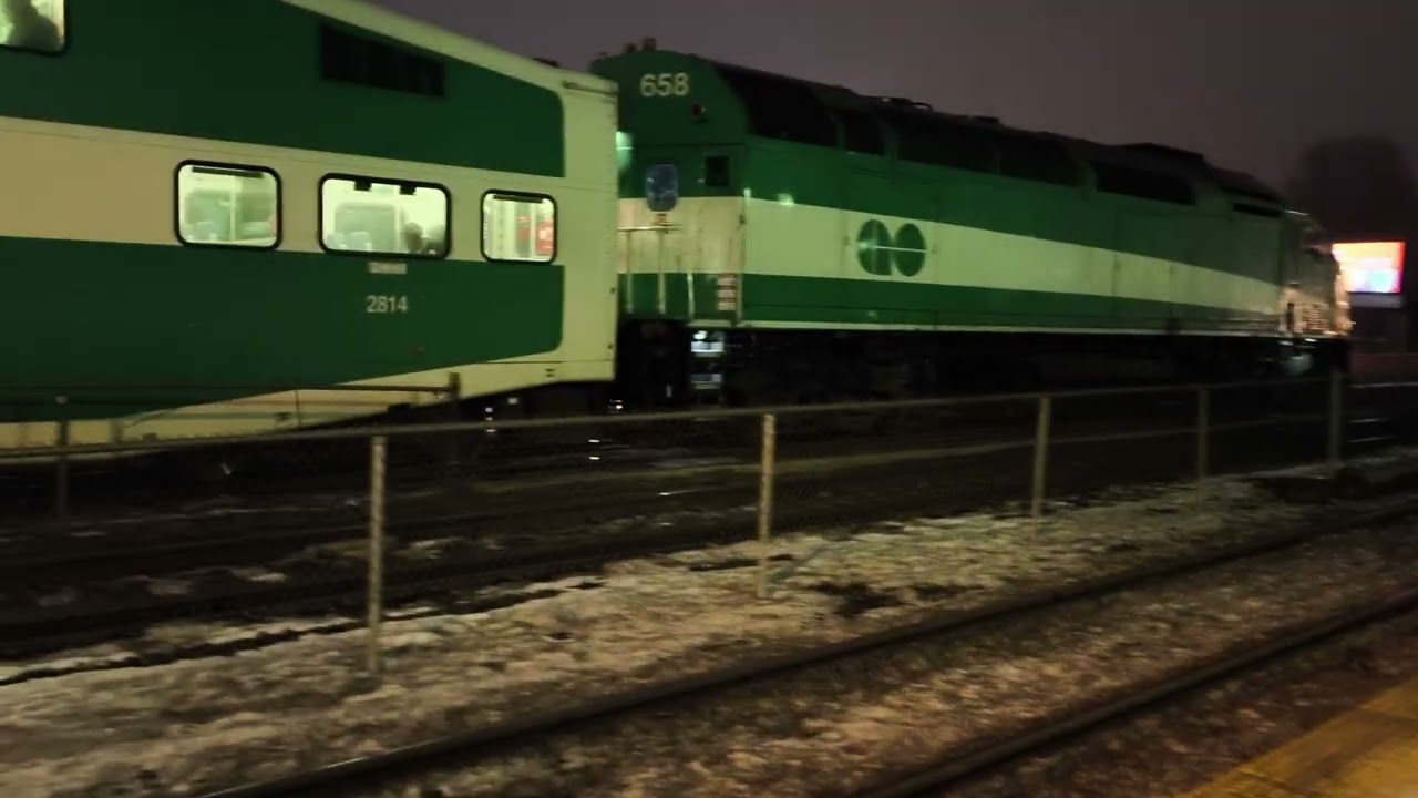 GO Train New Cab Car 373 Arriving And Departure Eglinton GO Station Pulling 12 Cars Train MP40PH 658