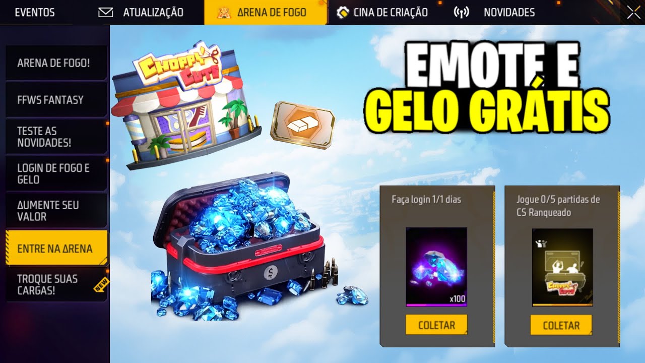 AGORA SIM! PEGUE 100 DIAMANTES GRÁTIS, EMOTE RARO E GELO GRÁTIS NO FREE FIRE