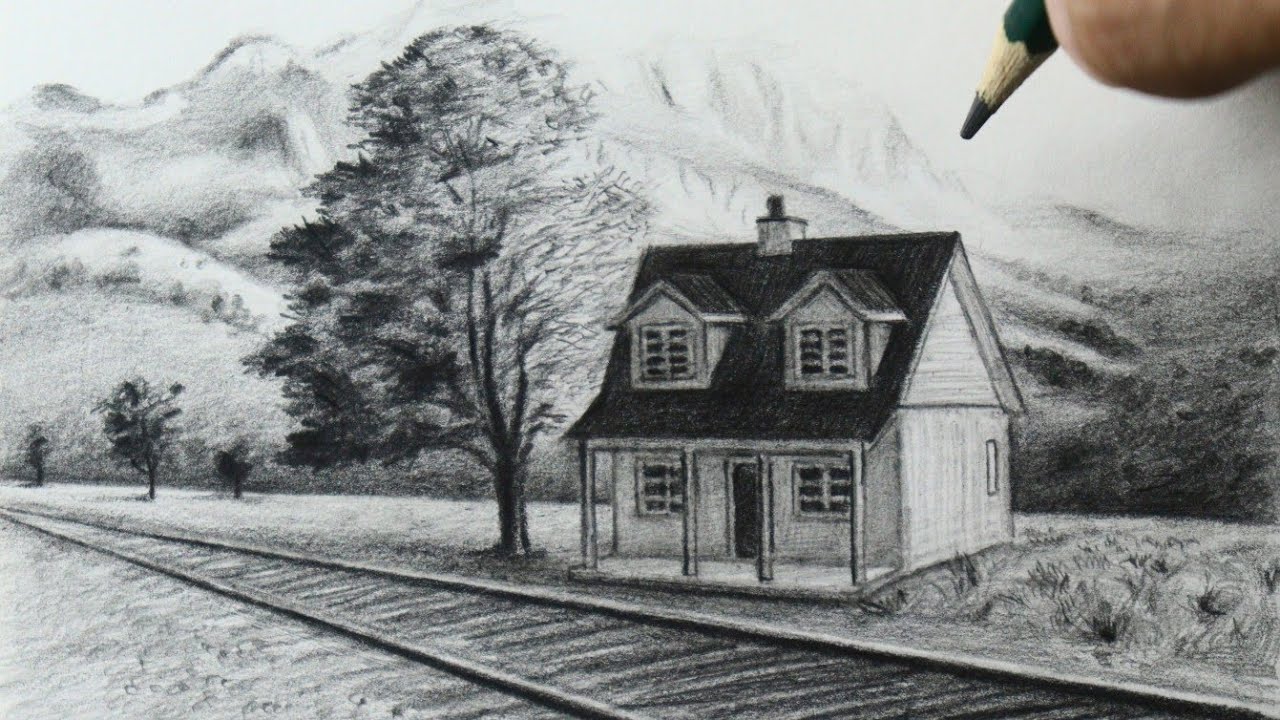 Como desenhar uma Paisagem com casa - PASSO A PASSO - narrado