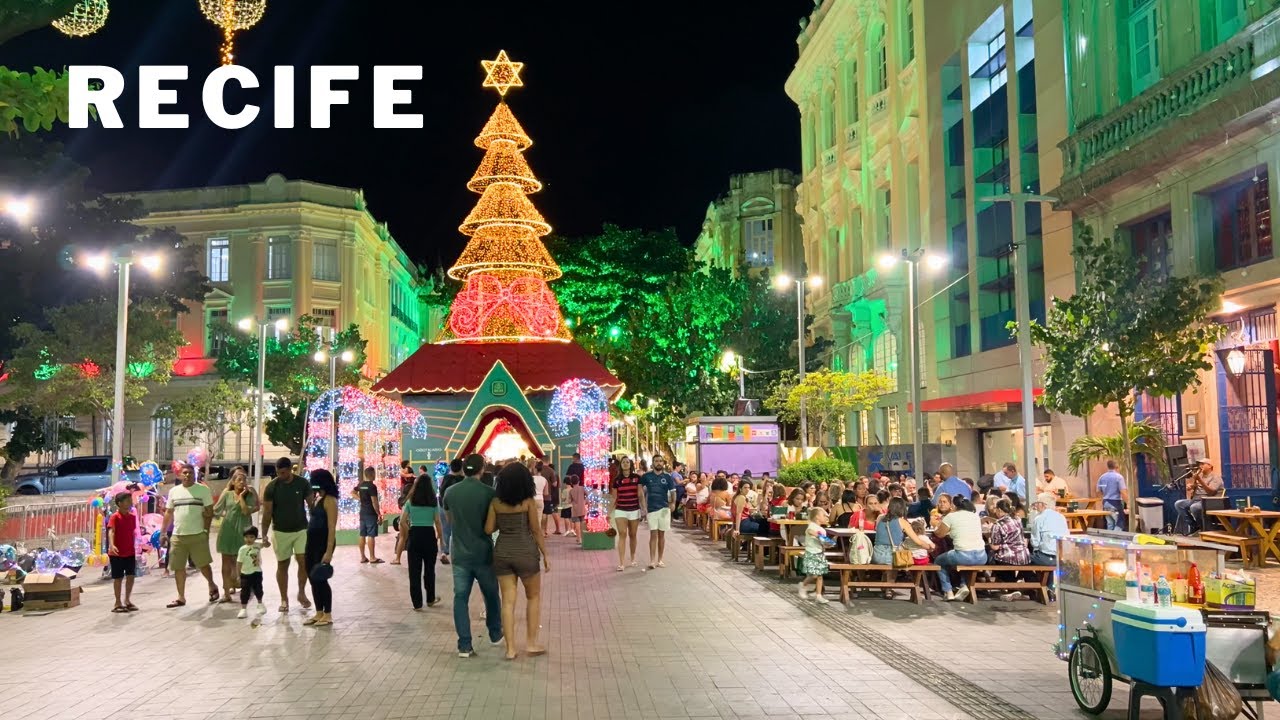 RECIFE IN THE CHRISTMAS SPIRIT — NIGHT WALK THROUGH DOWNTOWN【4K】✨🎄