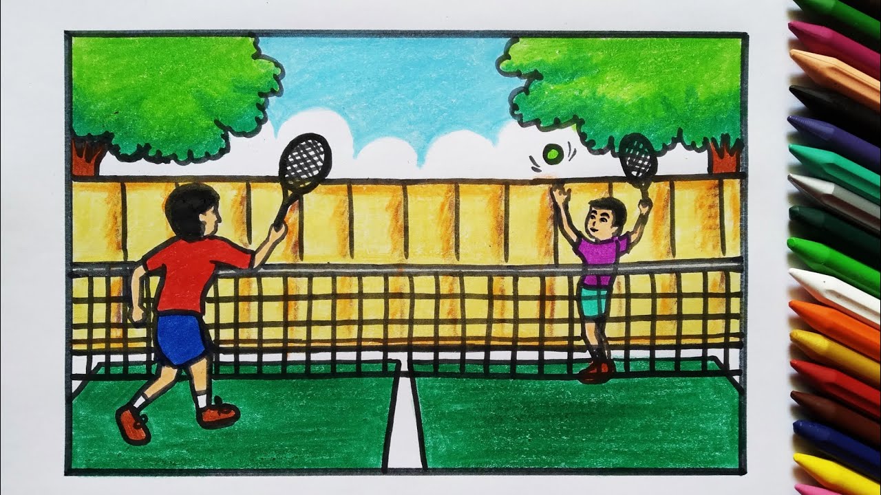 Boys Playing Tennis Easy Drawing🎾 || How To Draw Children Playing Tennis || Tennis Player Drawing