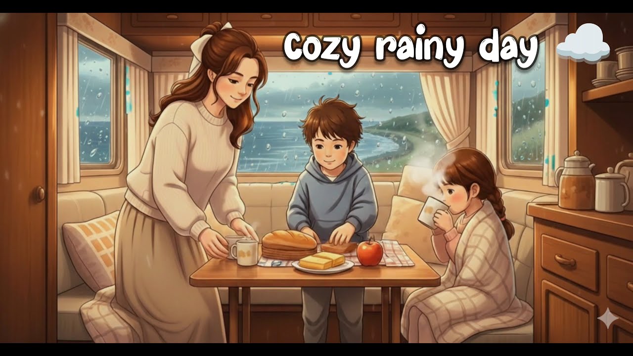 A Rainy Day in Our Mobile Home: Cozy Moments  | Ghibli-Style Video | ASMR Ghibli Video