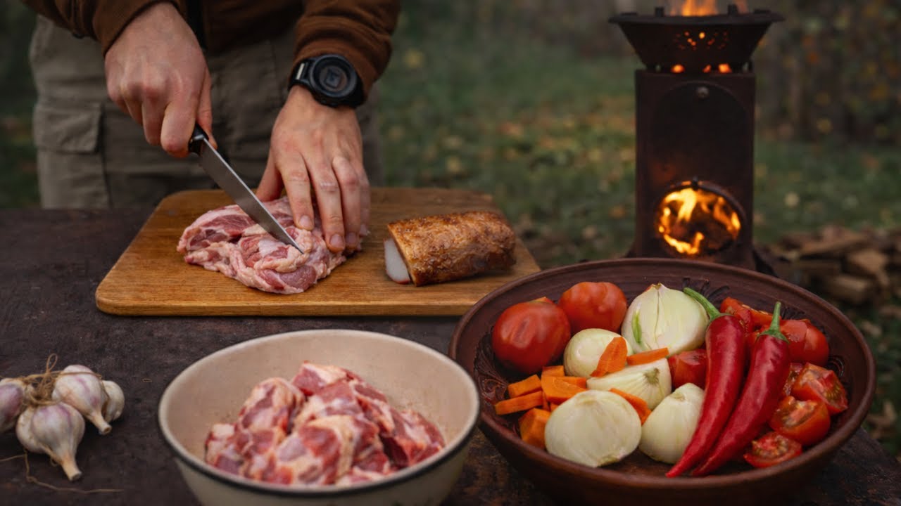 Bograch in a Cauldron Over Fire | Traditional Hungarian-Ukrainian Dish | Relaxing Nature | ASMR