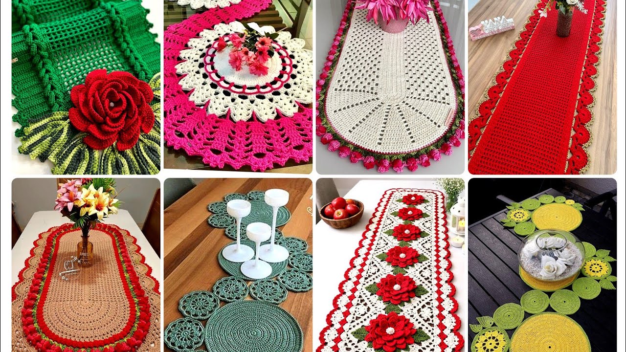 Очень элегантные и красивые вязаные вручную прямоугольные и круглые скатерти-дорожки, идеи дизайн...