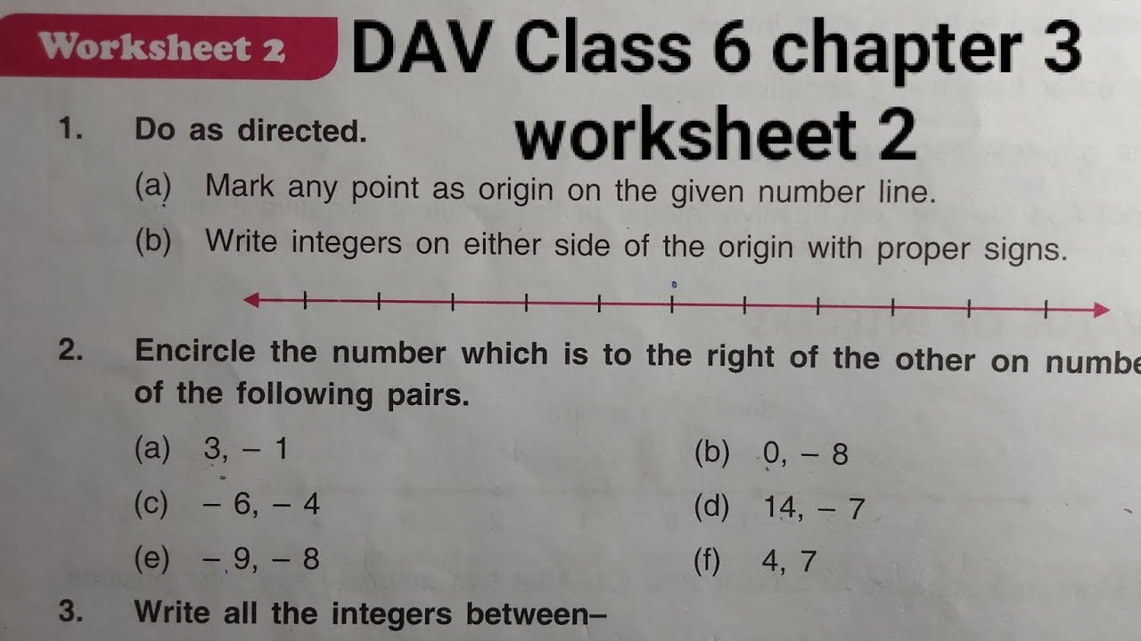 DAV Class 6 maths chapter 3 worksheet 2 ।। Class 6 math chapter 3 worksheet 2 dav public school