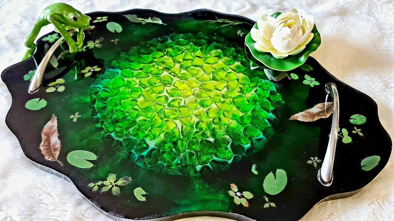#1164 On Golden Pond. Beautiful Huge Crystal Resin Tray
