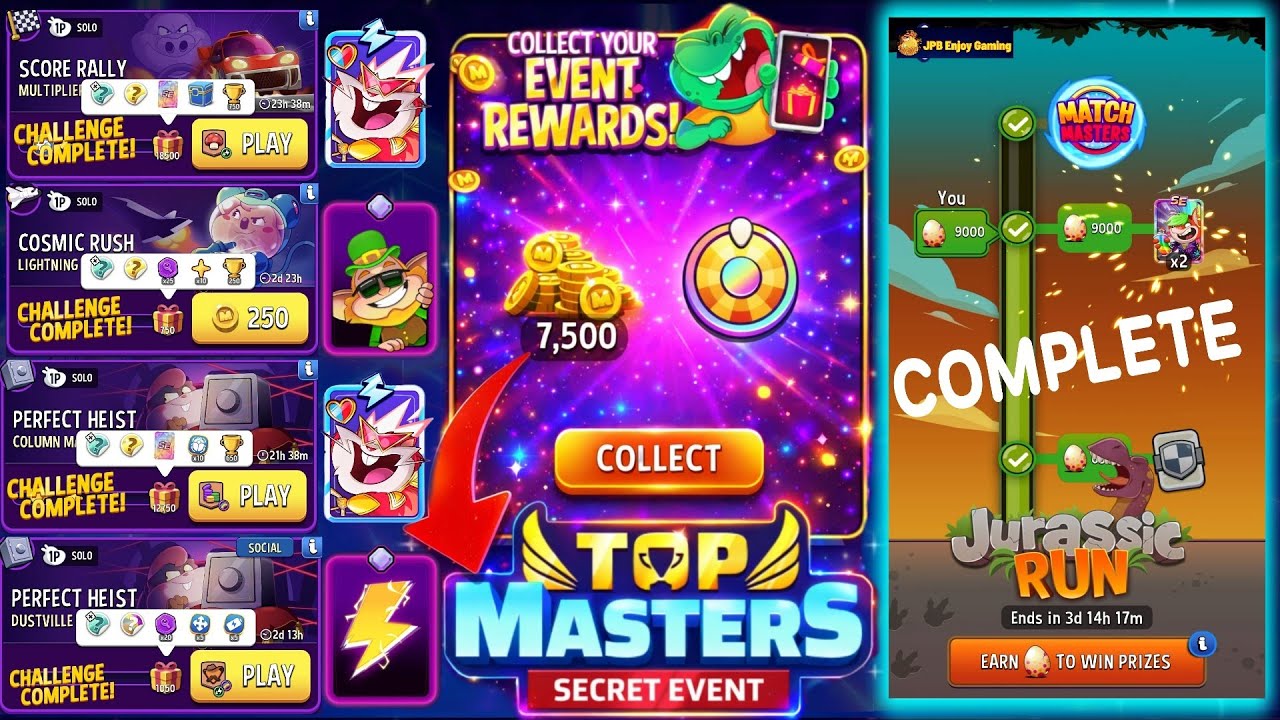 4 Solo/Collect Rewards Top Masters/Multiplier Mushrooms/Column Mania/Dustville Duel/Lightning Strike