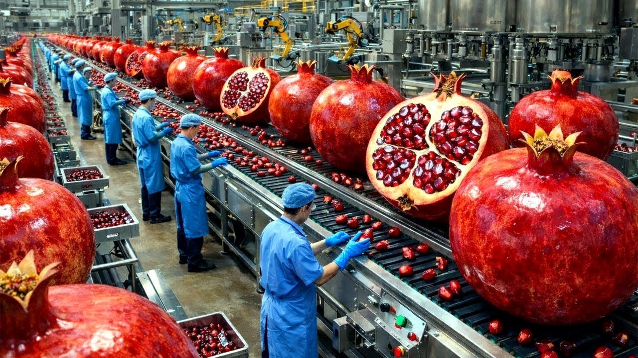Inside A Factory: From Fresh Pomegranates Processed Into Premium Juice Bottles (Full Process