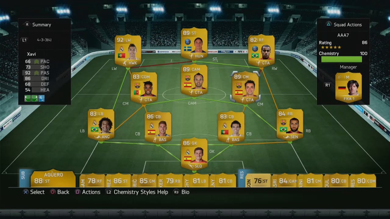 #فيفا14 رونالدو وميسي وابرا في تشكيلة وحدة + 60 لاعب خورافي FIFA 14