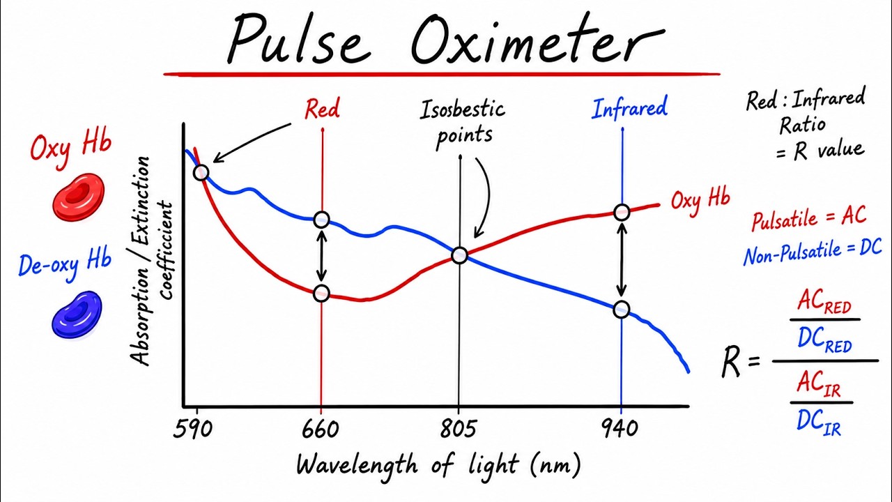 How Pulse Oximetry Works — Beer–Lambert Law, R Value, Errors & Clinical Tips