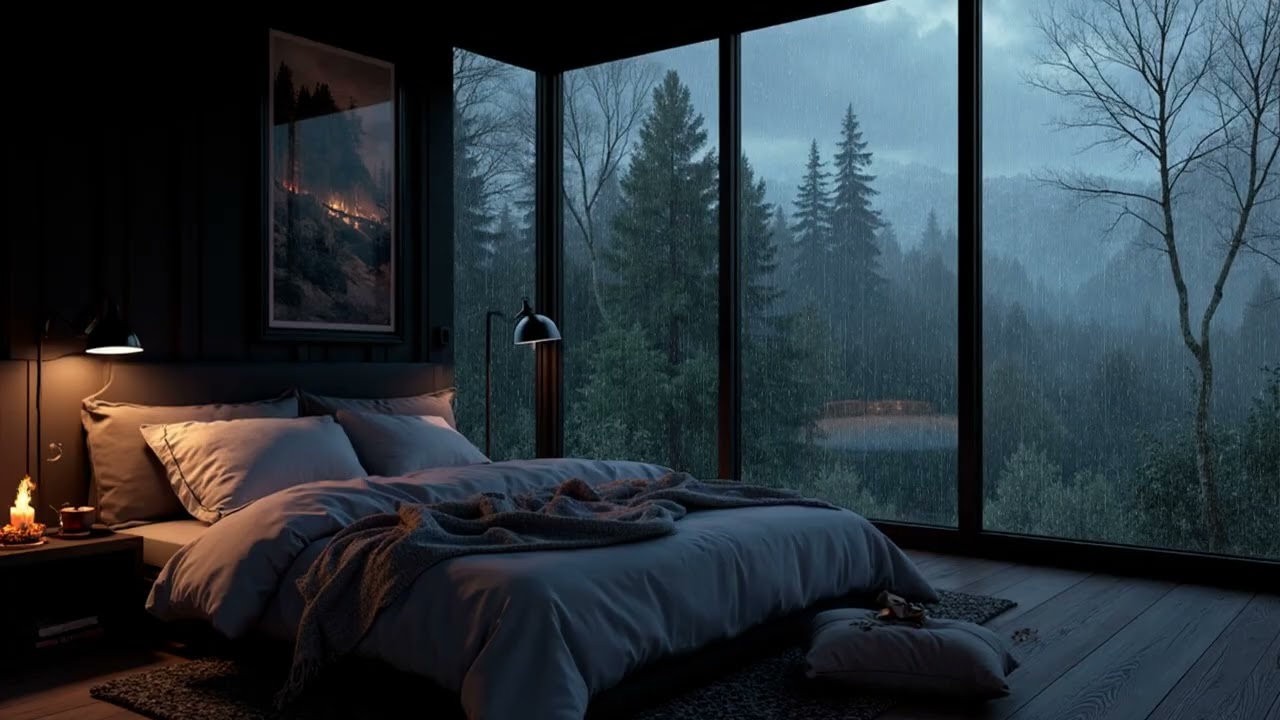 Dark Forest Window Rain Piano | Soft Night Piano and Gentle Rain for Deep Restful Sleep