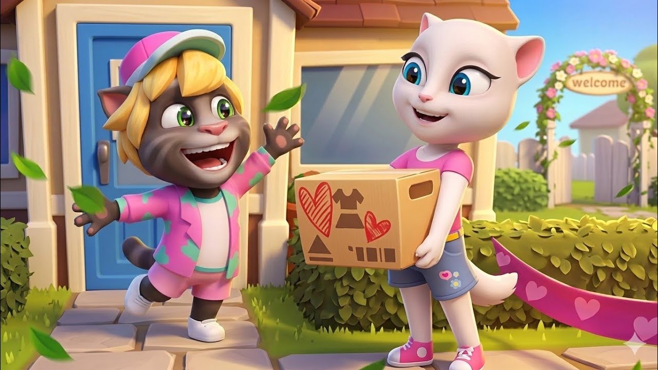 Angela arrives in the Neighborhood in My Talking Tom Friends 2 Spring update K-pop outfit unlocked 