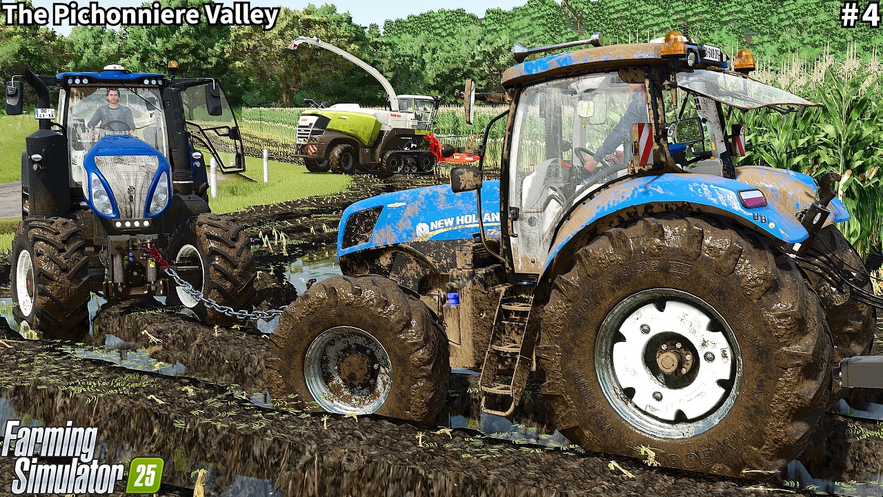 Extreme Maize Silage Harvest! Tractors Almost Stuck in Deep Mud│Pichonnière Valley│FS 25 │Timelapse4