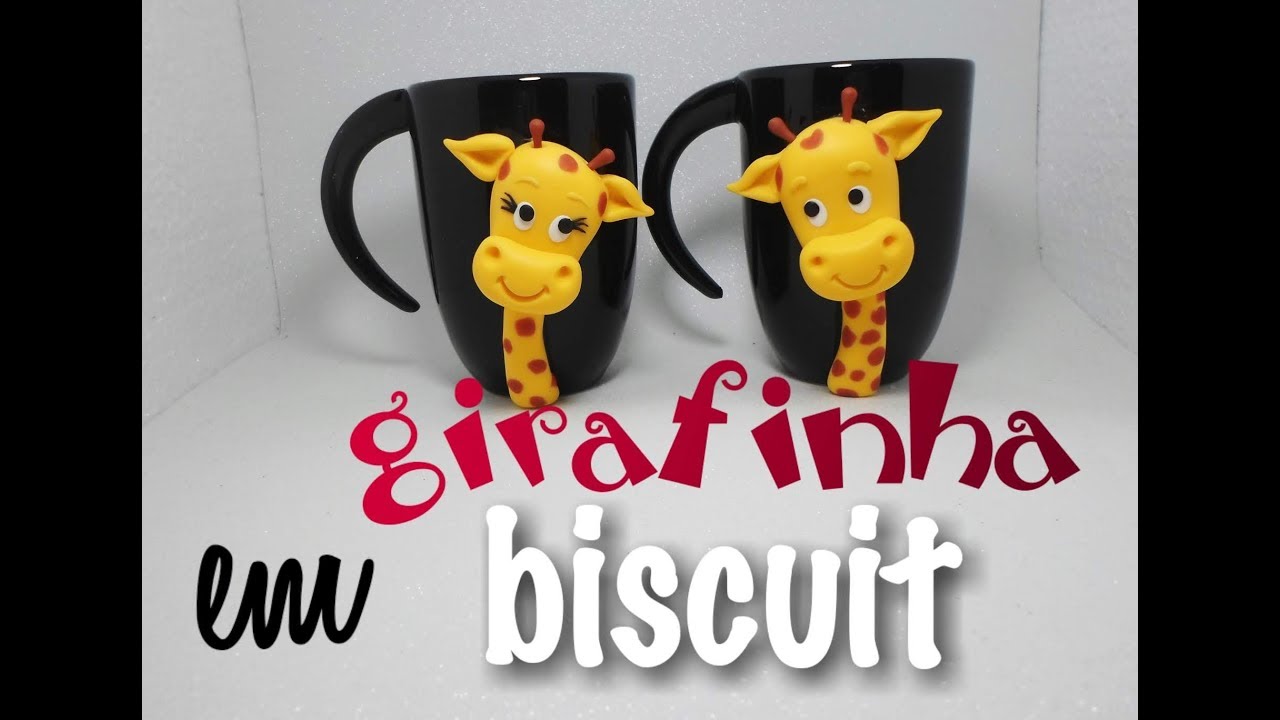 Girafa fofa em biscuit na caneca