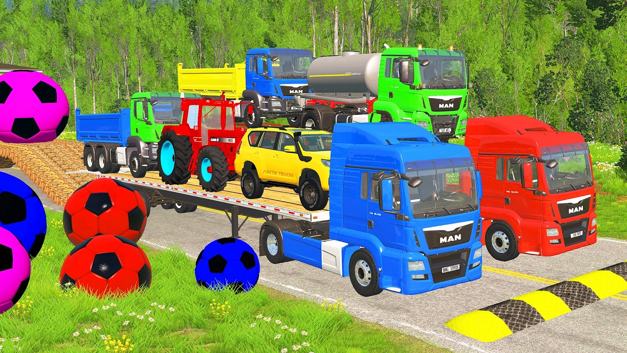 Flatbed Truck McQueen | Transportation with Truck - Pothole vs Car #006 BeamNG.Drive Gameplay