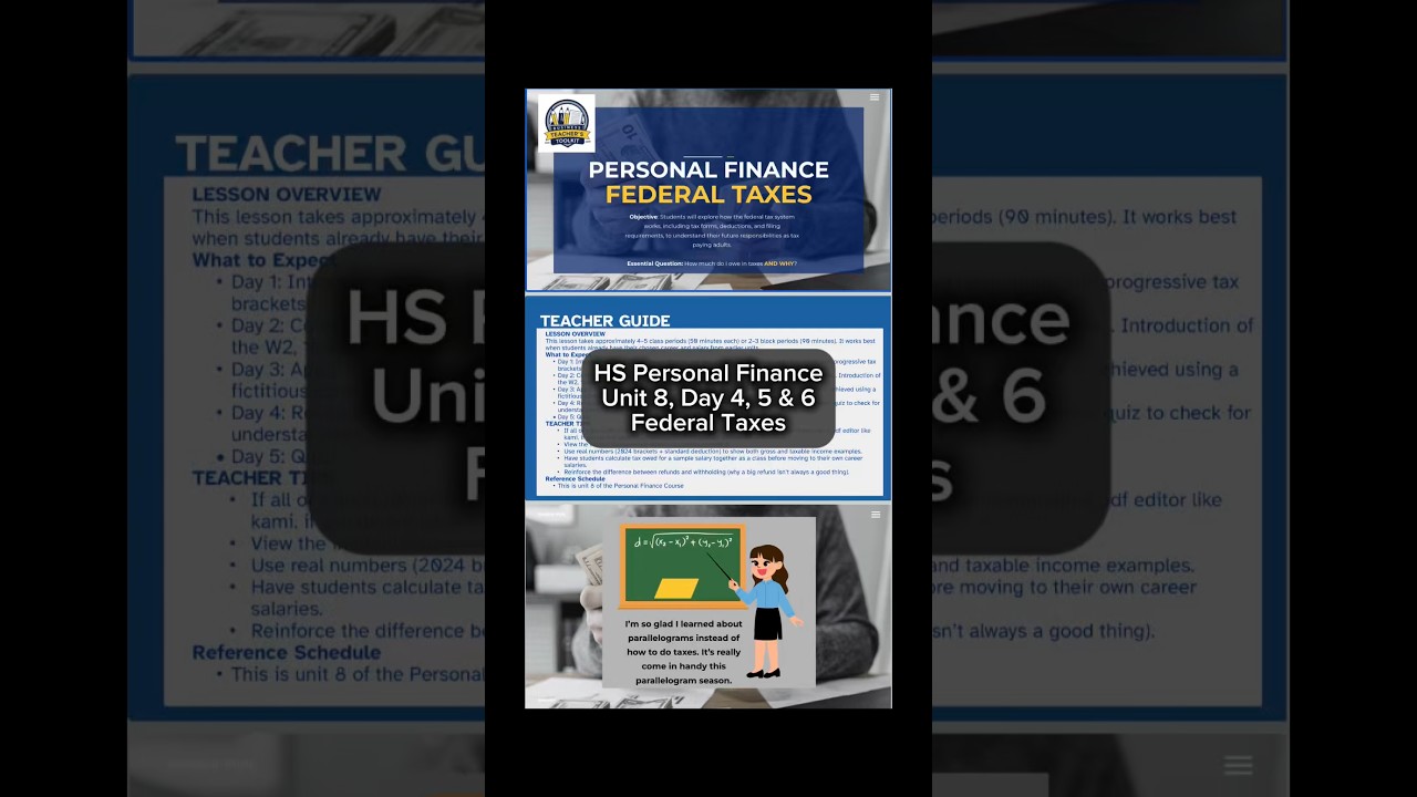 HS Personal Finance: Unit 8 Federal Taxes, Days 4, 5, & 6 | Overview, Unit Wrap Up, Worksheets, Quiz