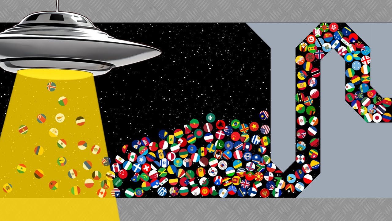 Escape From UFO - Marble Race Countries in Algodoo