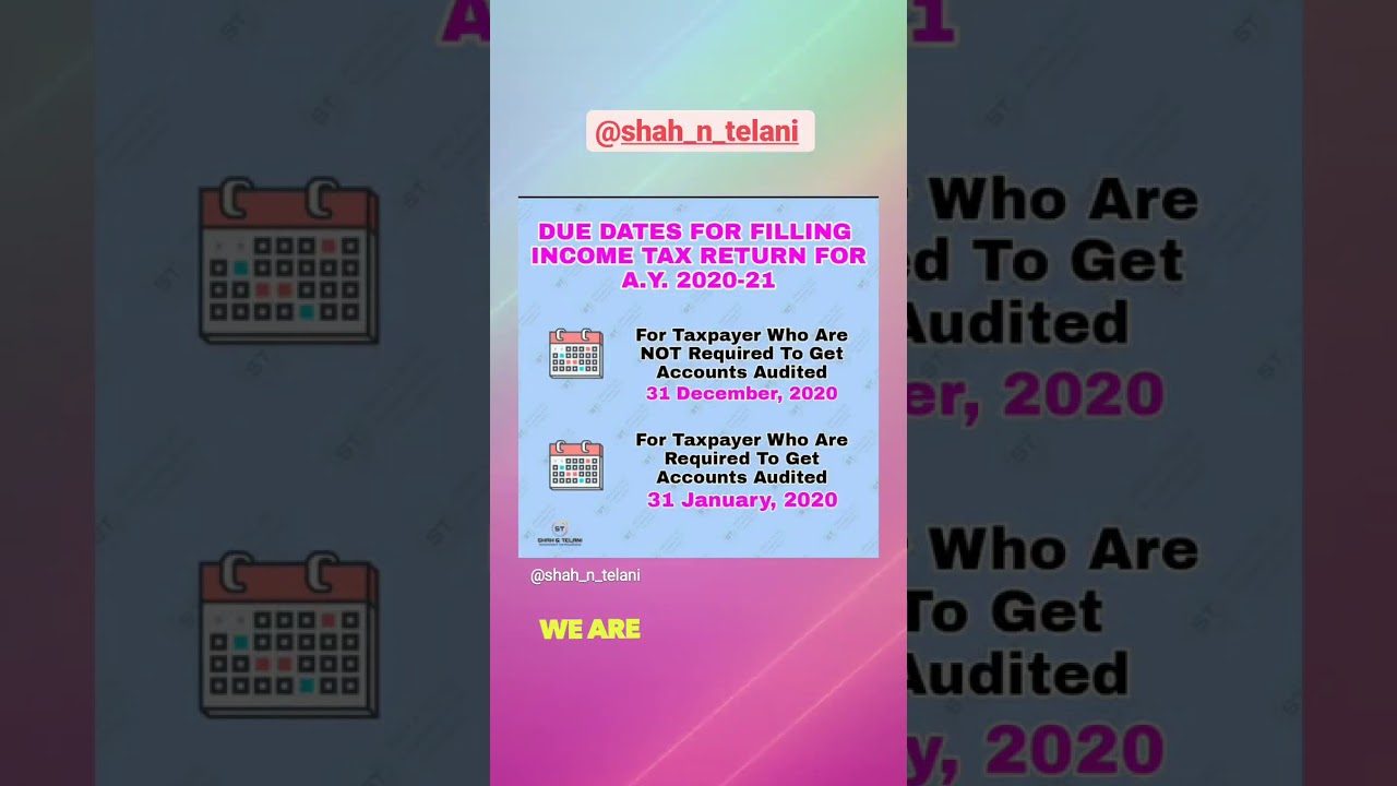 ITR Filling due date of A.Y. 2020-21